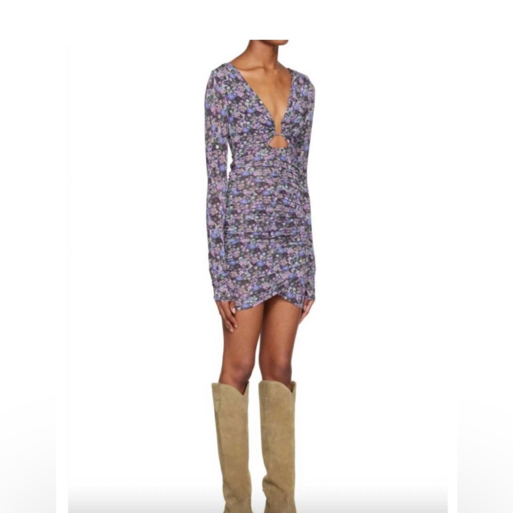 NWT-Isabel Marant Jordana mesh floral print deep Plunge neck bodycon dress